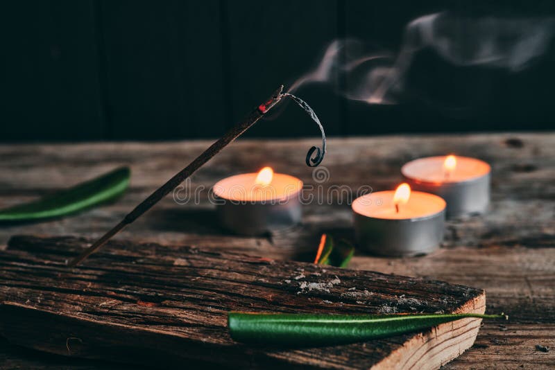 Incense Stick and Candles on Rustic Wood Stock Photo Image of stick, life 185541068