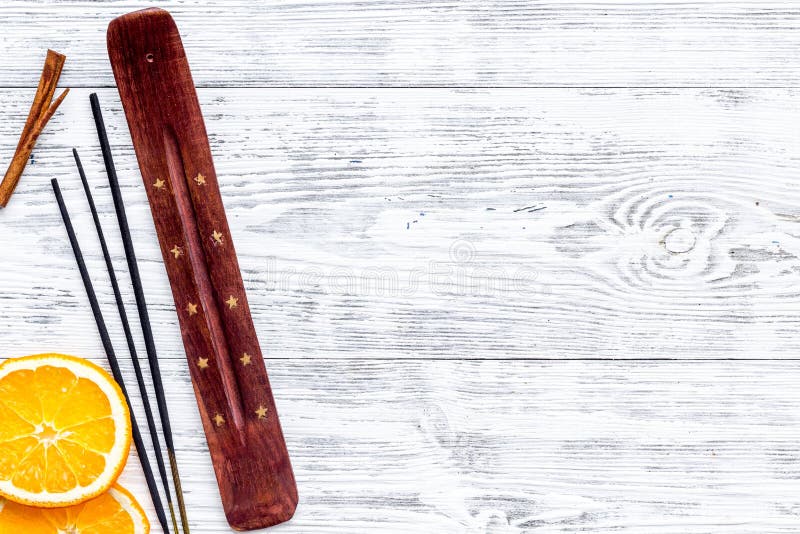 Download Incense Sticks With Citrus For Fresh Air On White Wooden ...