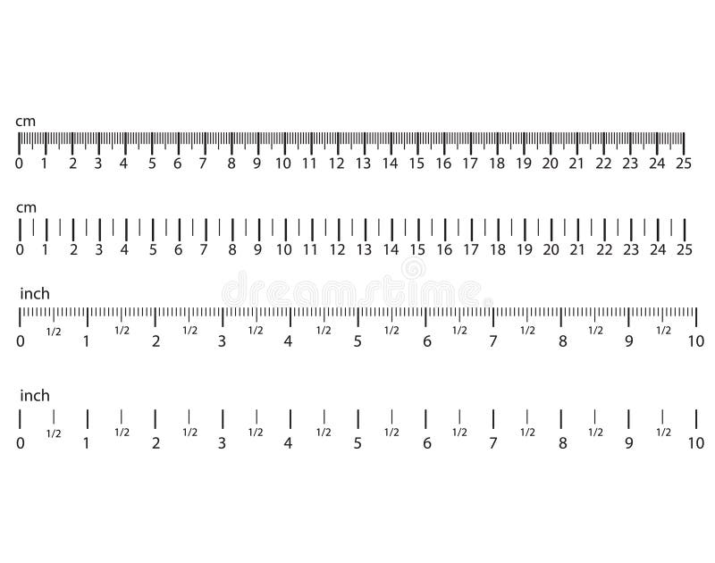 Inch and Metric Rulers Set. Centimeters and Inches Measuring Scale