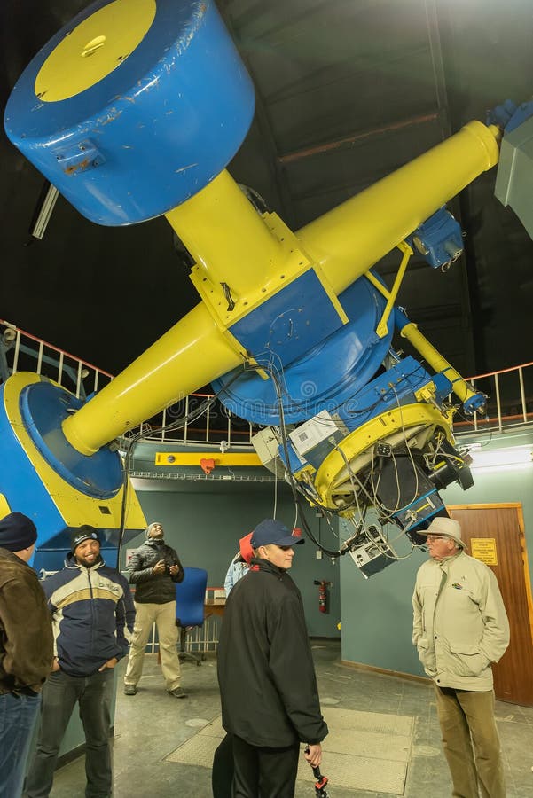 40-inch telescope and tourists inside an observatory near Sutherland stock image