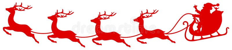 Inclinazione rossa di Sleigh Santa And Four Flying Reindeers di Natale royalty illustrazione gratis Inclinazione rossa di Sleigh Santa And Four Flying Reindeers di Natale royalty illustrazione gratis