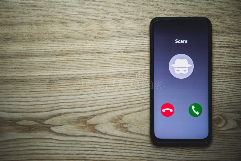 Incoming call from Scammer. Online scam on phone stock photos