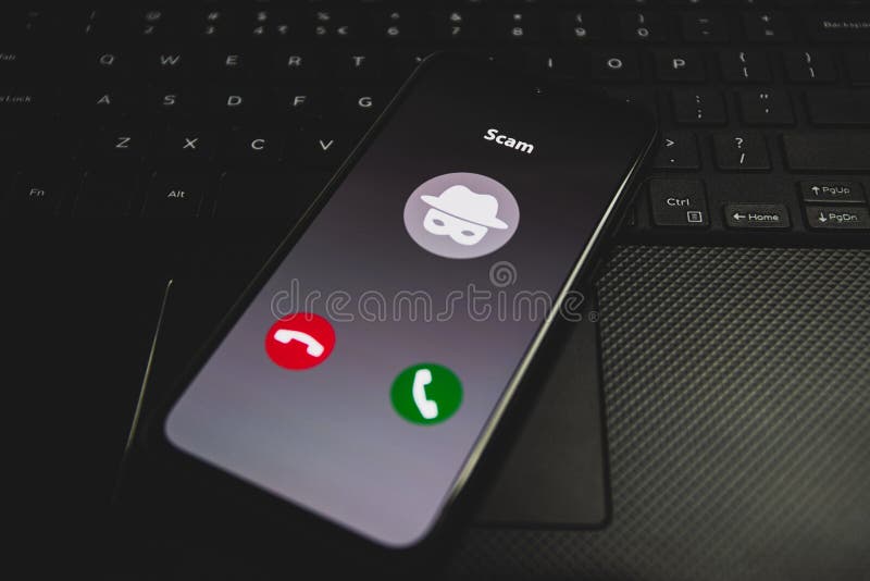 Incoming call from Scammer. Online scam on phone royalty free stock photos