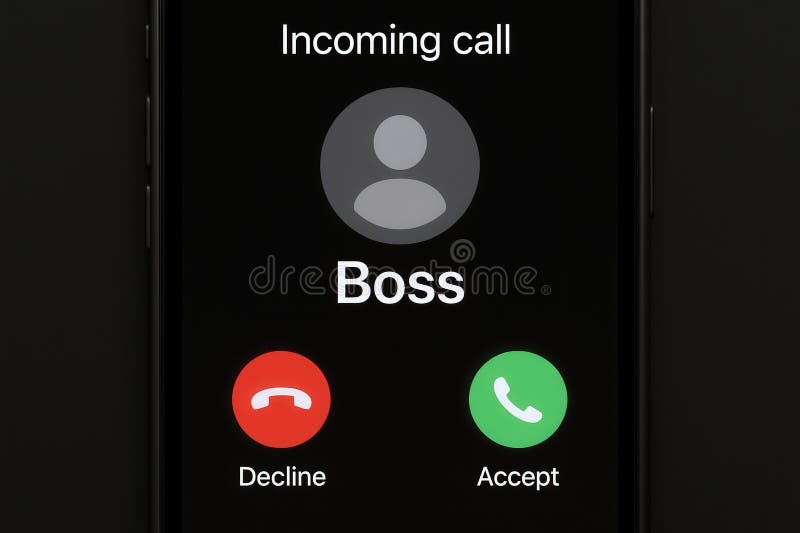 Incoming call screen with boss contact on smartphone vector illustration