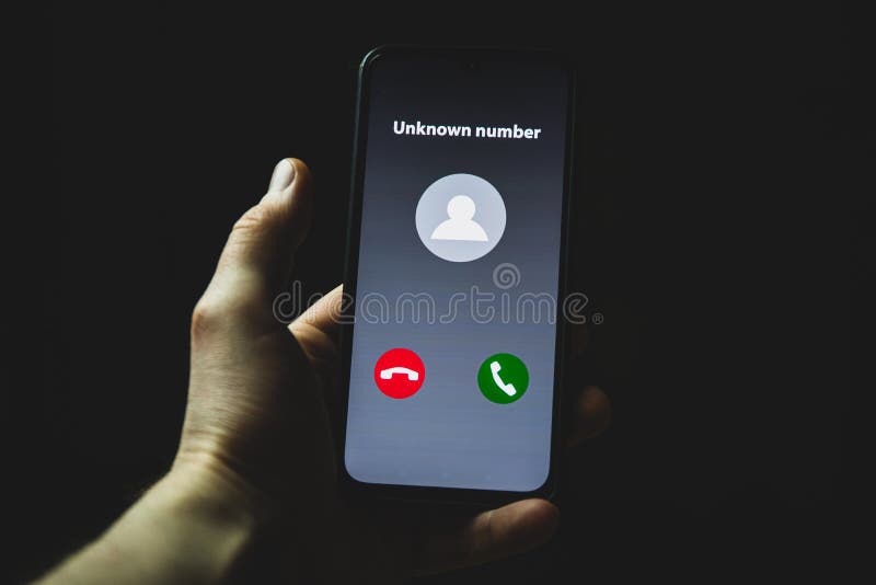 Incoming call from unknown number. Scam online on phone stock images