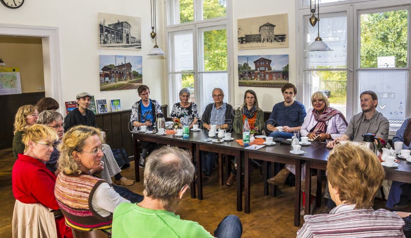 Claudia Roth, former National Chairman of the green party, Germany, now Vice-President of the German Bundestag (rear, 2nd from right) at a meeting with voters in the small town of Wiesenburg. It is part of her campaign for the elections in the german state of Brandenburg. Claudia Roth, former National Chairman of the green party, Germany, now Vice-President of the German Bundestag (rear, 2nd from right) at a meeting with voters in the small town of Wiesenburg. It is part of her campaign for the elections in the german state of Brandenburg.