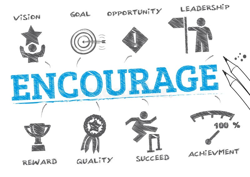 Encourage. Chart with keywords and icons. Encourage. Chart with keywords and icons