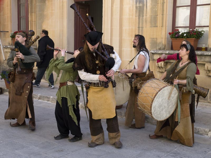 MDINA, MALTA - APR10- Incoruptus medieval band from Germany playing in the old city of Mdina in Malta April 10, 2010