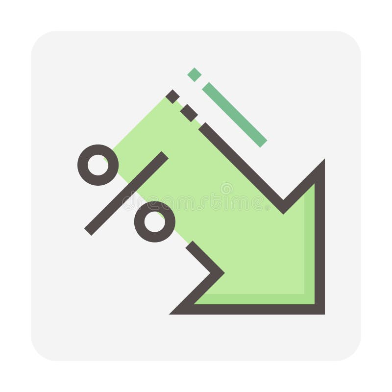 Percent decrease vector design. Consist of down arrow and percent sign, icon or symbol. Concept for percentage of interest rate, loss profit, stock price or discount. Editable line stroke 48x48 px. n. Percent discount vector icon reduction arrow decrease vectors