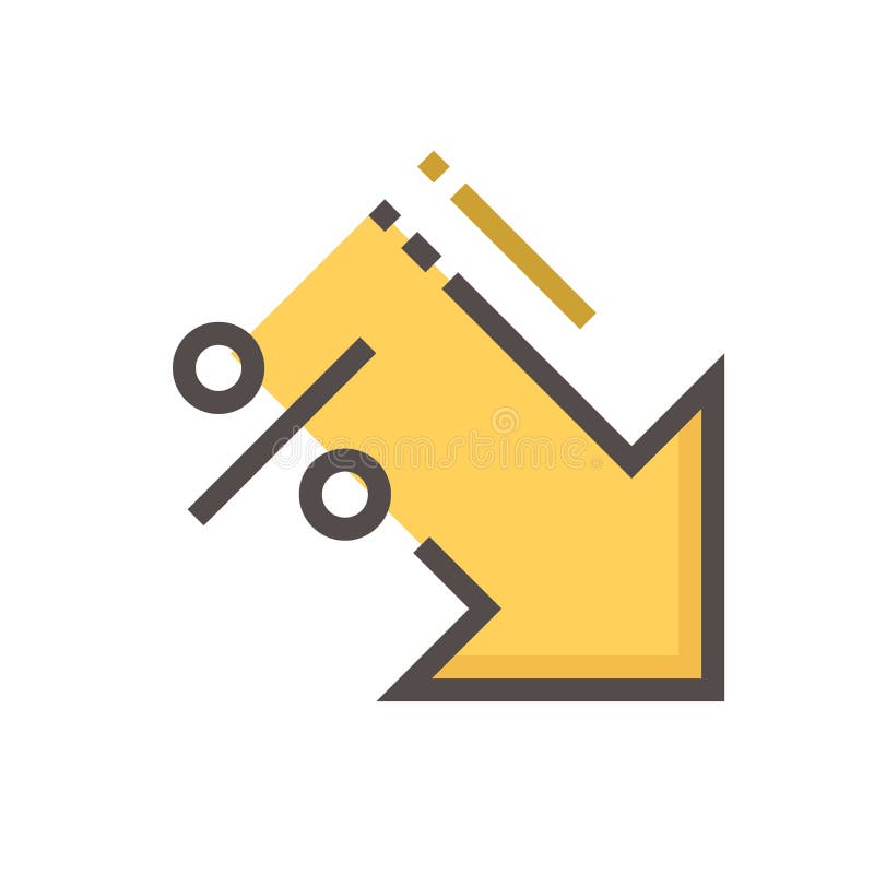 Percent decrease vector design. Consist of down arrow and percent sign, icon or symbol. Concept for percentage of interest rate, loss profit, stock price or discount. Editable line stroke 48x48 px. n. Percent discount vector icon reduction arrow decrease vectors
