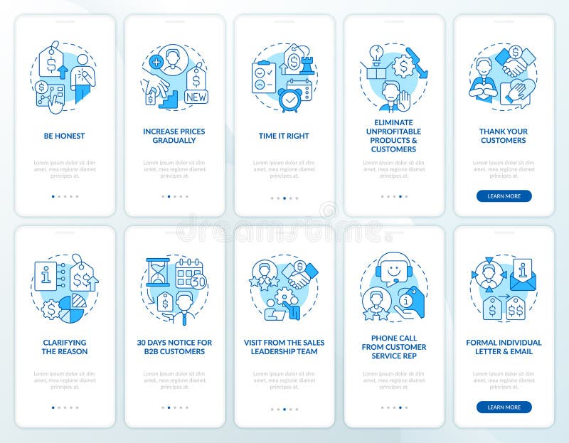 Increasing Prices Blue Onboarding Mobile App Screen Set Stock Vector ...
