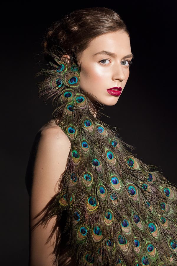Red Head Woman Peacock Feathers Her Hair Stock Photos - Free & Royalty ...