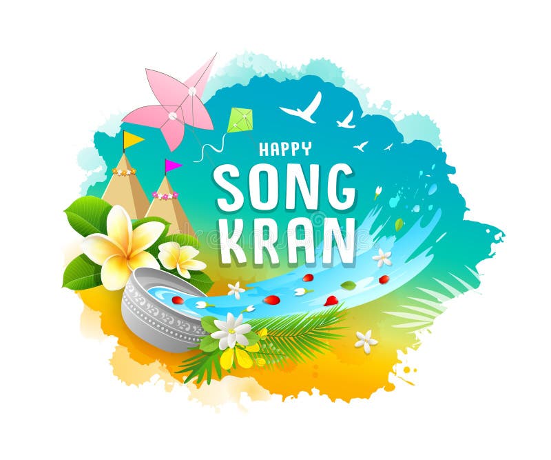 Increíble festival Songkran viajar tailandia colorido salpicar agua diseño de color ilustración del vector
