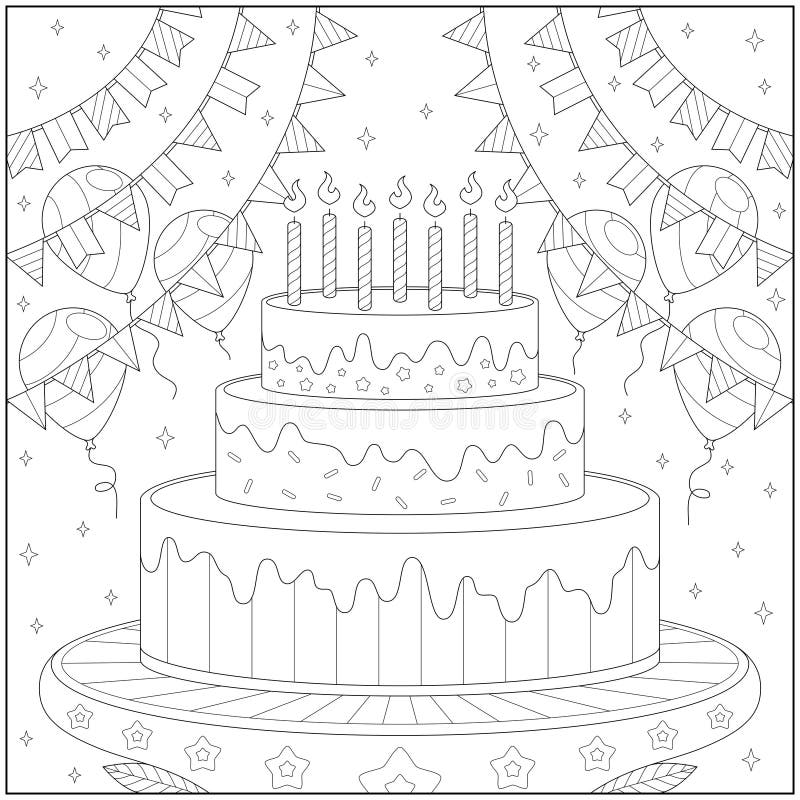 Incroyable Et Fantaisie Gateau De Mariage Avec Ballon Et Drapeau De Celebration Page De Coloriage Pour L Apprentissage Et L Educa Illustration De Vecteur Illustration Du Illustration Imagination