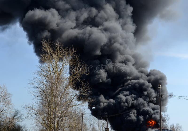 Fire and large black smoke. Fire and large black smoke