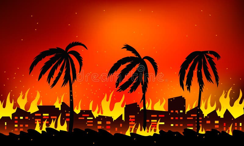 Incêndio florestal em Califórnia, nos EUA Paisagem da natureza e de casas de queimadura Ilustração lisa do vetor ilustração do vetor Incêndio florestal em Califórnia, nos EUA Paisagem da natureza e de casas de queimadura Ilustração lisa do vetor ilustração do vetor