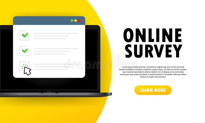 Indagine online. controllo di un modulo online sul portatile. rapporto sul sito web o su un'indagine su internet. finestra del bro illustrazione vettoriale