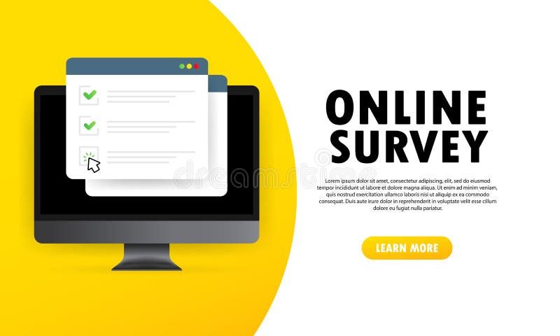 Indagine online. seleziona il modulo online della lista di controllo nel computer. rapporto sul sito web o su un'indagine su inter illustrazione vettoriale