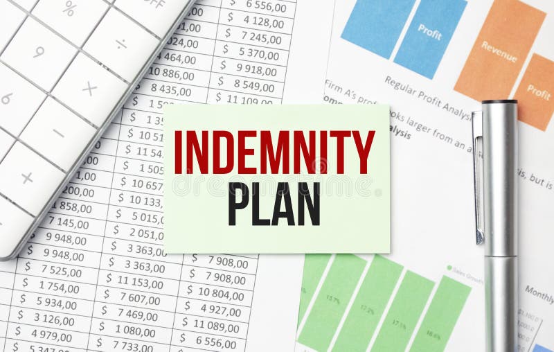 INDEMNITY PLAN text on a notepad on the white background royalty free stock image