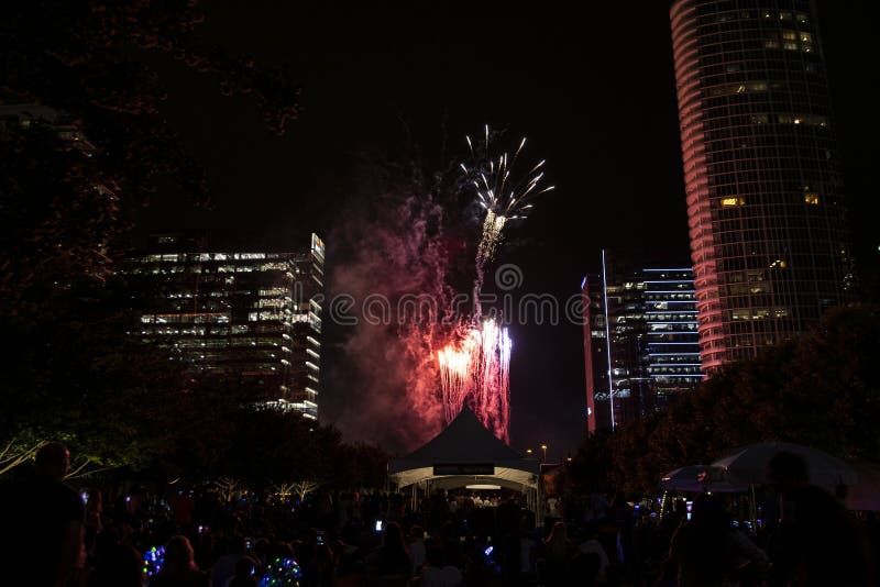 Independence Day Fireworks Over Klyde Warren Park in Dallas Editorial