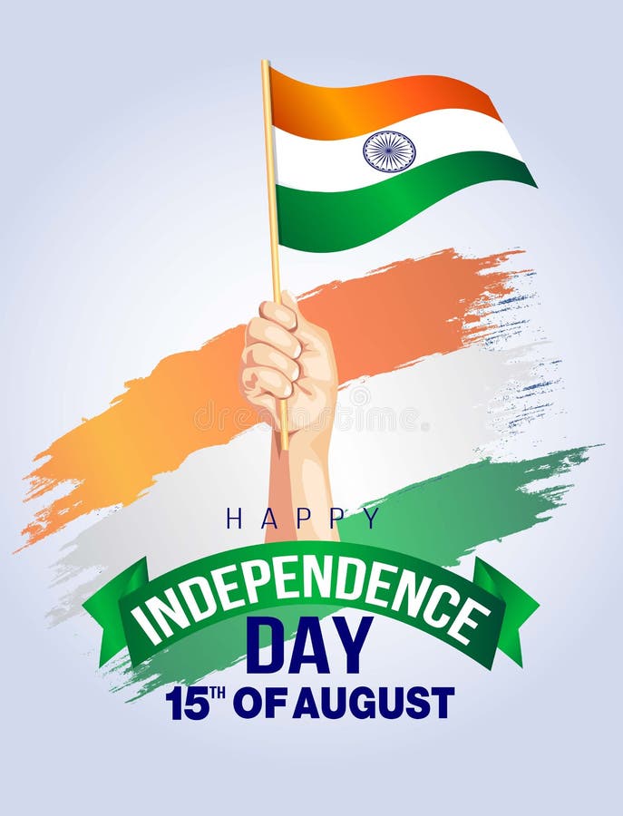 Independence Day India. Men`s Hand Holding Indian Flag. Greeting Banner ...