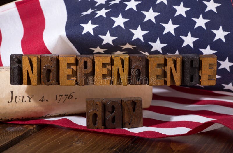 Independence Day banner with the American flag and Declaration o stock photos Independence Day banner with the American flag and Declaration o stock photos