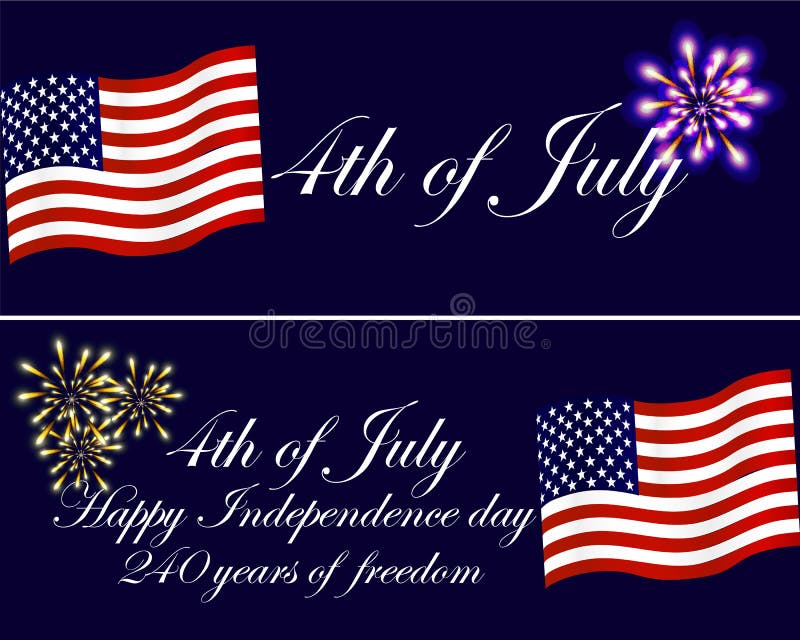 Independence day of the USA greeting cards with national flag and firework. stock illustration Independence day of the USA greeting cards with national flag and firework. stock illustration