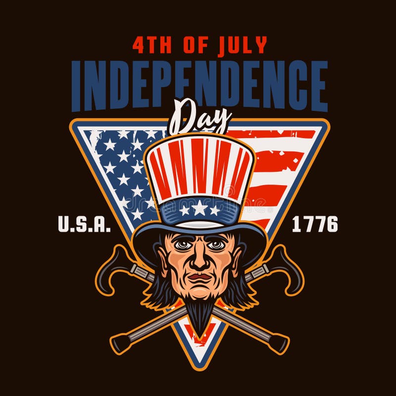 Independence Day of USA Vector Emblem with Uncle Sam Head in Colored ...