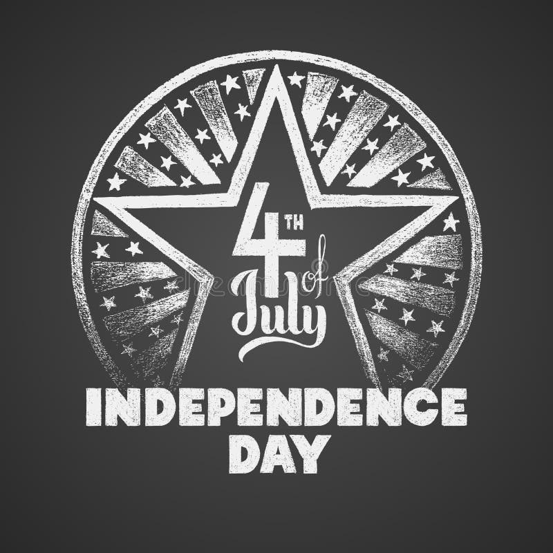 Independence Day. Vector Chalk Drawing on Textured Blackboard Stock