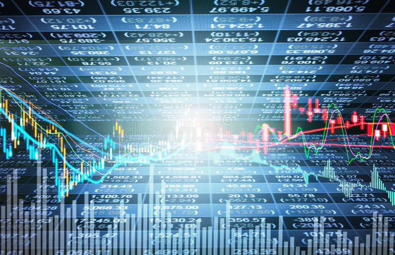 Index graph of stock market financial indicator analysis on LED. stock photography
