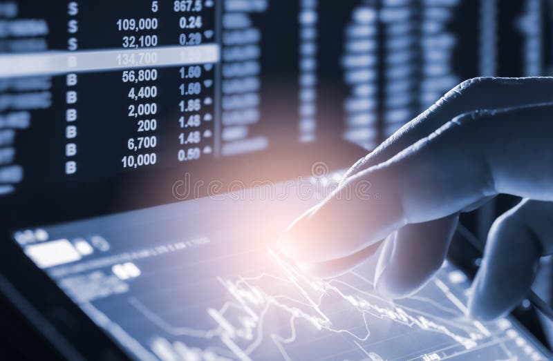 Index graph of stock market financial indicator analysis on LED. stock photos