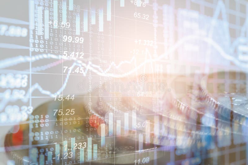 Index graph of stock market financial indicator analysis on LED. stock photo