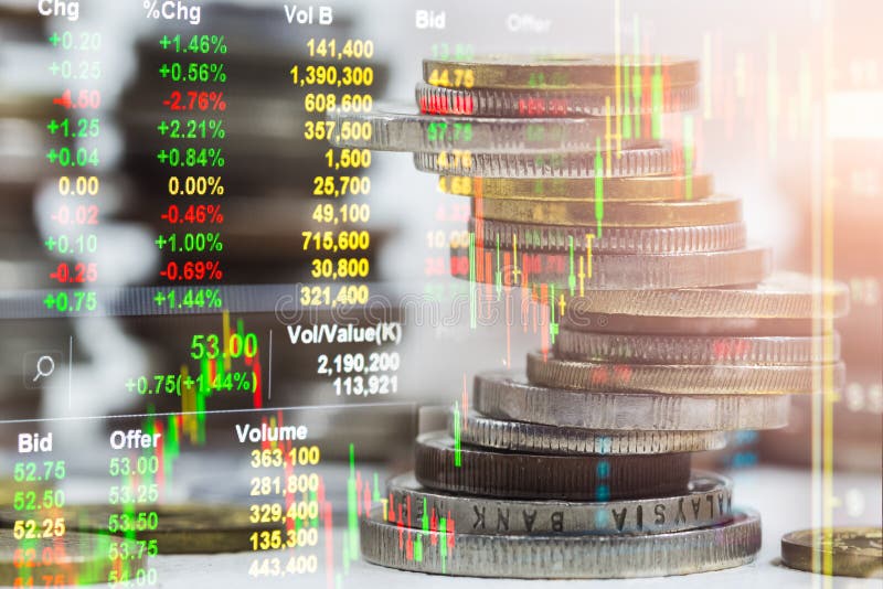 Index graph of stock market financial indicator analysis on LED. stock photo