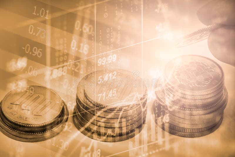 Index graph of stock market financial indicator analysis on LED. stock photo