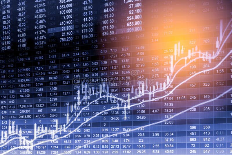 Index graph of stock market financial indicator analysis on LED. stock image