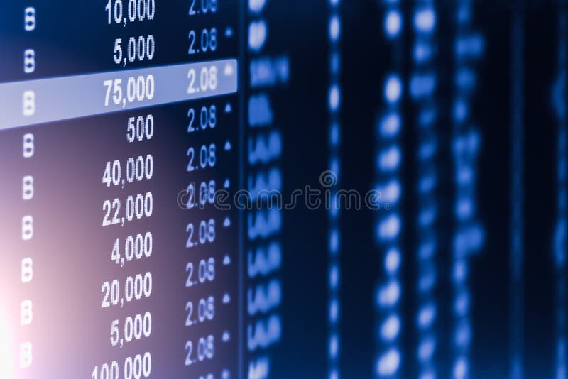 Index graph of stock market financial indicator analysis on LED. stock photo