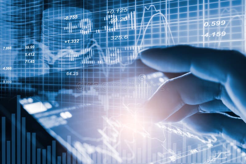 Index graph of stock market financial indicator analysis on LED. stock photography