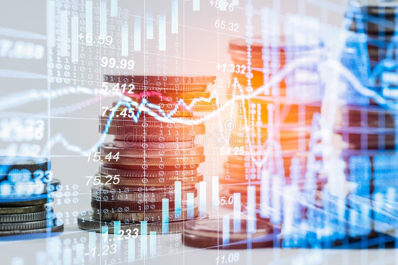 Index graph of stock market financial indicator analysis on LED. stock photos
