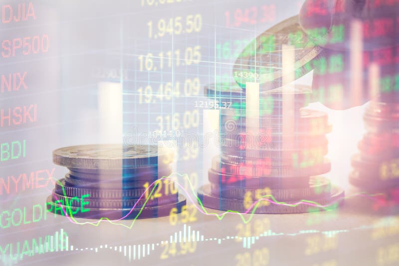 Index graph of stock market financial indicator analysis on LED. stock images