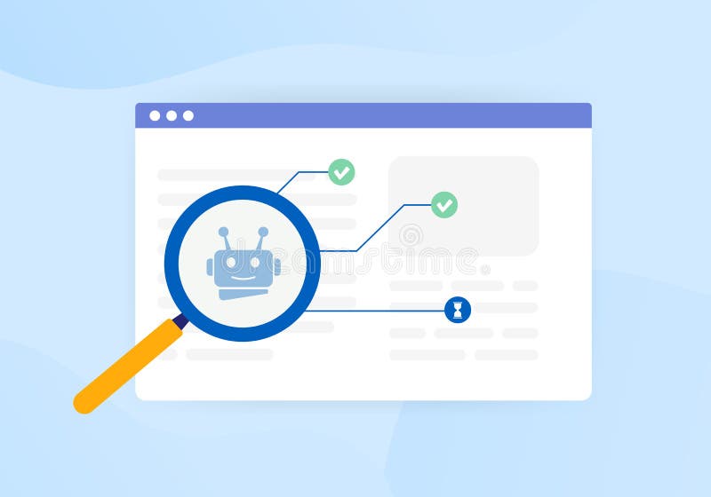 Indexed or Non-Indexed pages concept. Search robots crawl the website and find pages to add to the database of web pages vector illustration