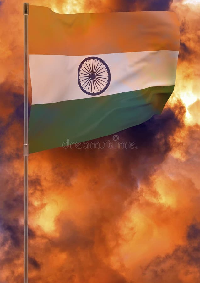 India Flag on Pole with Sky Background Stock Illustration - Illustration of  waving, closeup: 214992361