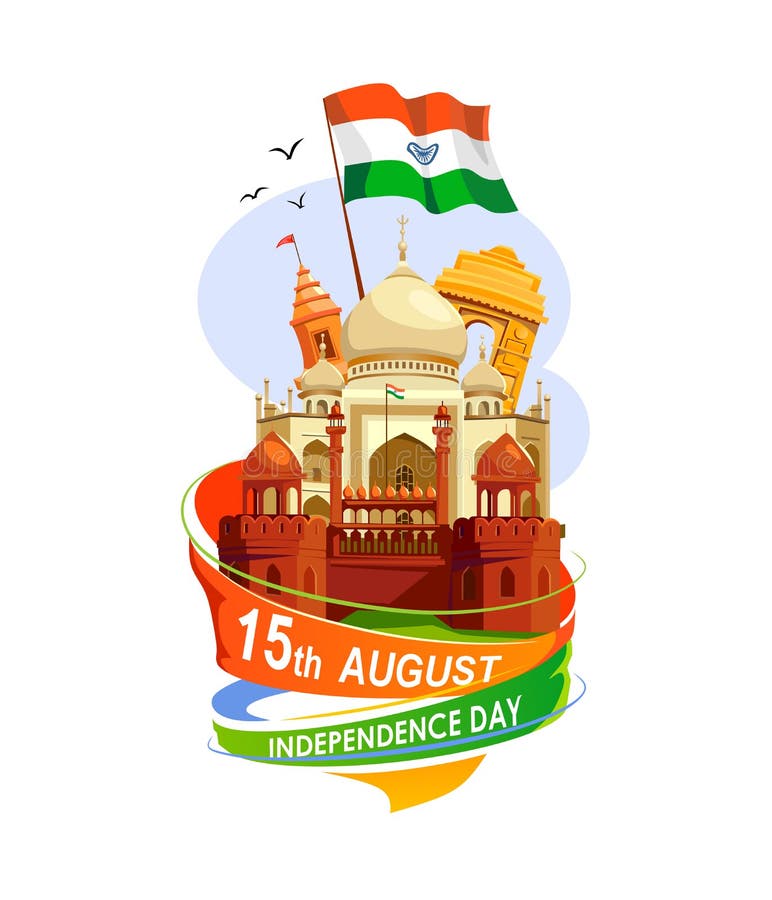 India Independence Day Card Isolated on White Background. Cartoon India  Greeting Card Design Template Stock Vector - Illustration of happy,  landmark: 122747673