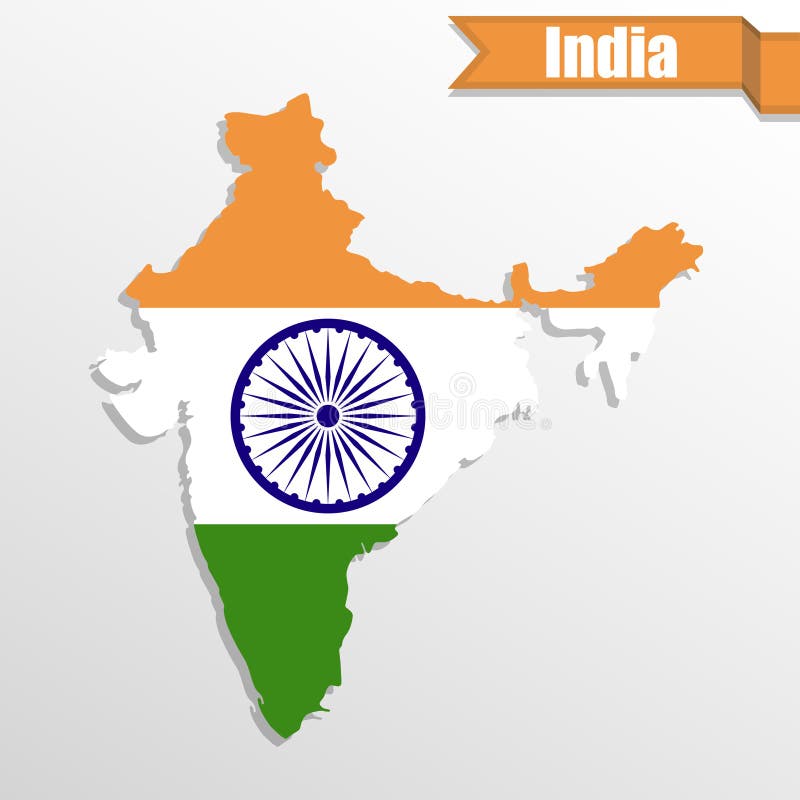 India map with flag inside and ribbon stock illustration India map with flag inside and ribbon stock illustration