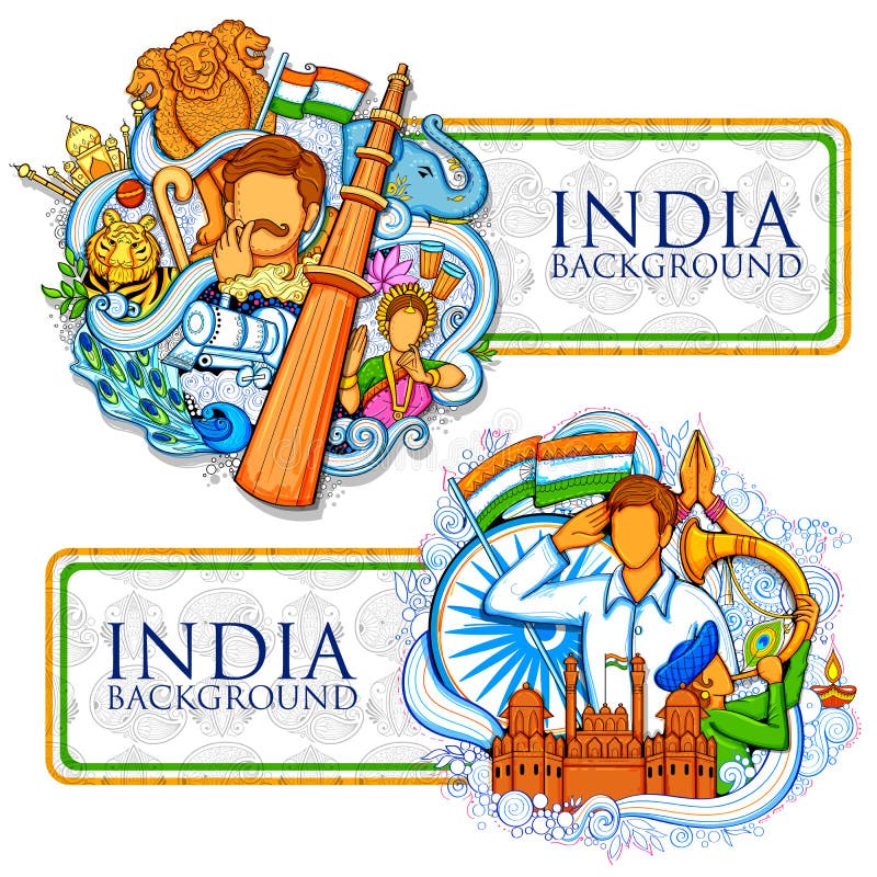 Indian background showing its incredible culture and diversity for 15th August Independence Day of India vector illustration Indian background showing its incredible culture and diversity for 15th August Independence Day of India vector illustration