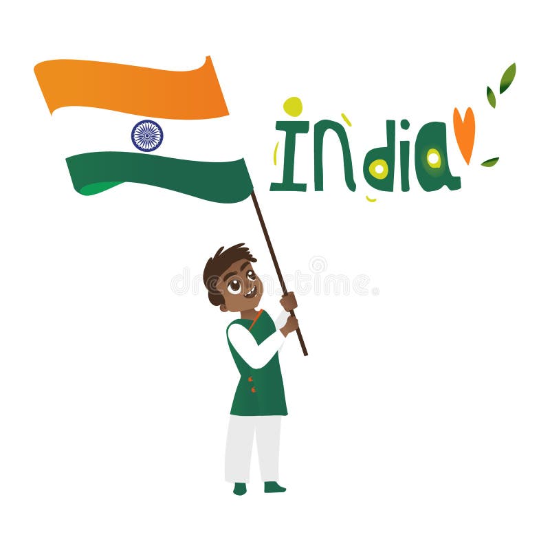 Indian Boy, Kid, Teenager Holding National Flag Stock Vector - Illustration  of country, happy: 96399444