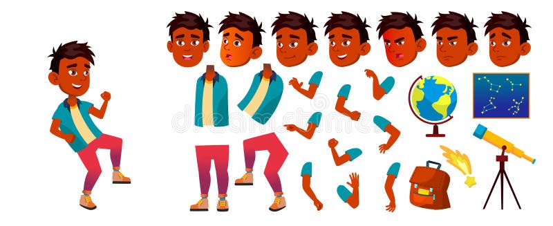 Indian Boy Vector. Primary School Child. Animation Creation Set. Active  Cute Child. Booklet, Placard Design Stock Vector - Illustration of custom,  india: 140868140
