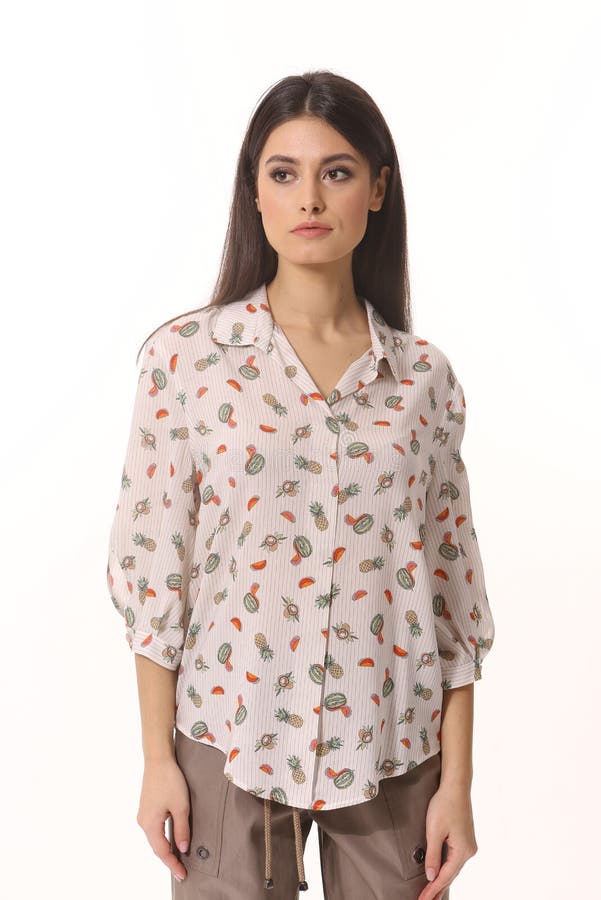 Indian Business Woman Executive in Summer Printed Short Sleeve Blouse ...