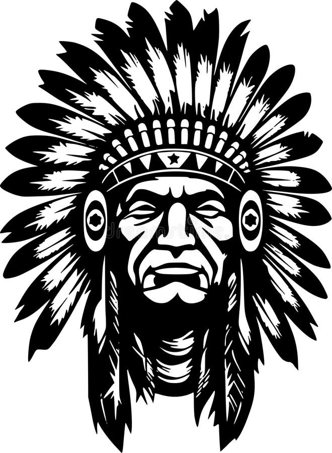 Indian Chief - Black and White Isolated Icon - Vector Illustration