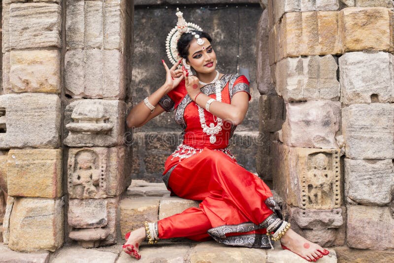 Indian Classcial Dance. An Odissi dancer Closeup view wearing  traditional costume.