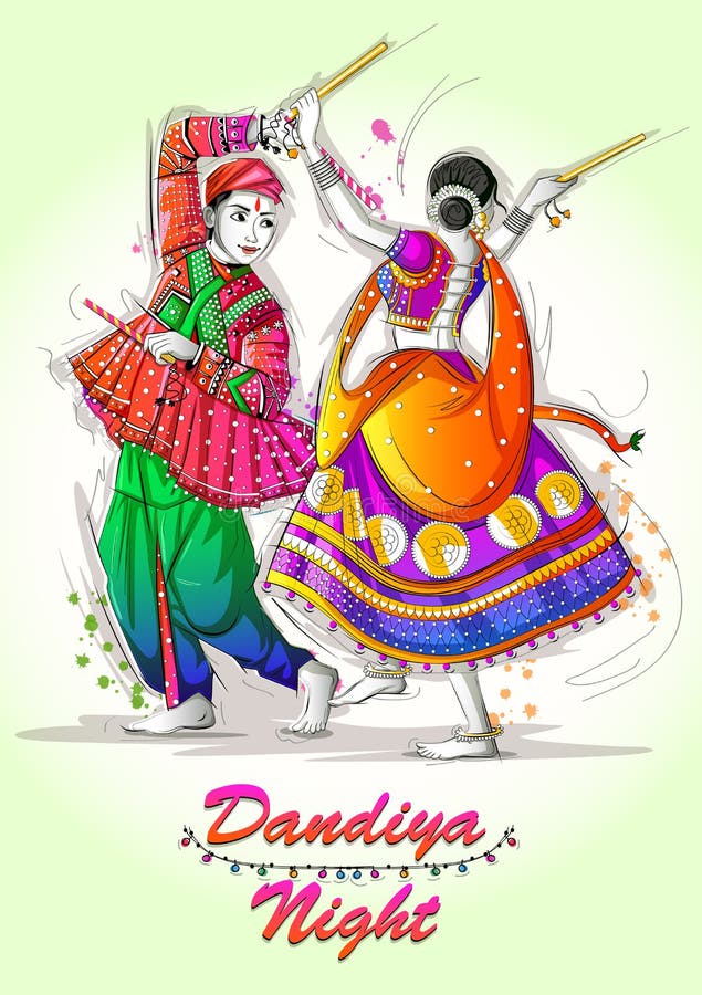 Illustration Of Couple Playing Dandiya In Disco Garba Night Banner Poster  For Navratri Dussehra Festival Of India Royalty Free SVG, Cliparts,  Vectors, and Stock Illustration. Image 130734118.